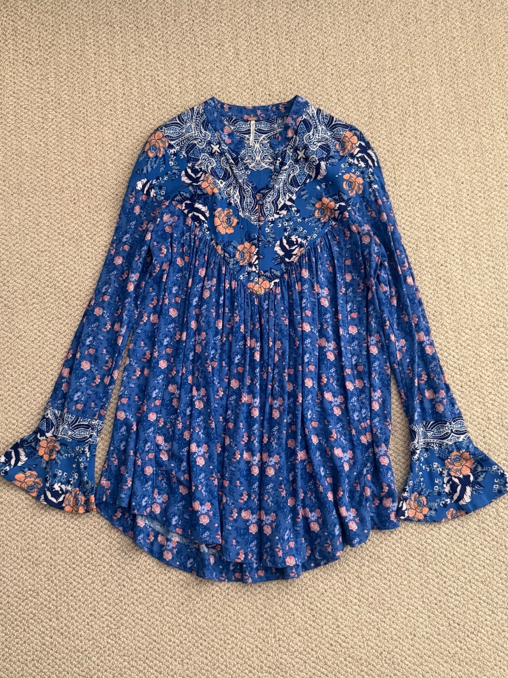 Free People Blue Floral Peasant Tunic